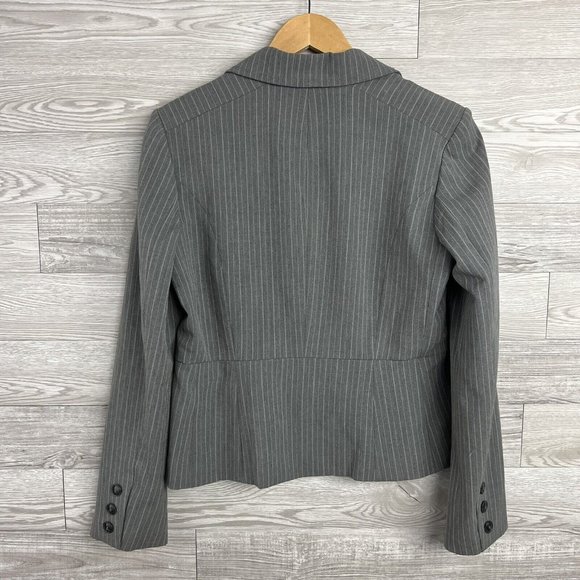 Rafaella Blazer Jacket Women Size 10 Gray Stripe Pockets Long Sleeve Career - Picture 6 of 7